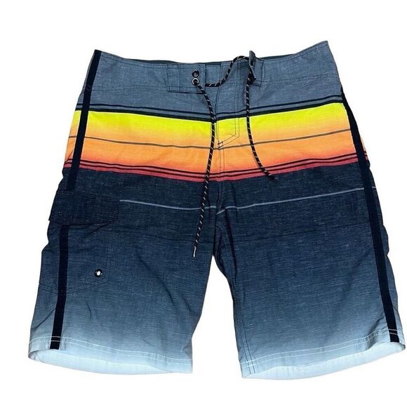 Goodfellow Mens Striped Swim Rapido Boardshorts Gray Yellow & Orange Size W33 - Picture 1 of 8